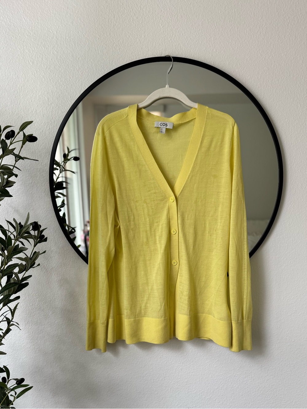 COS Lemon Yellow V-Neck Knit Wool Button Cardigan Sweater Top M